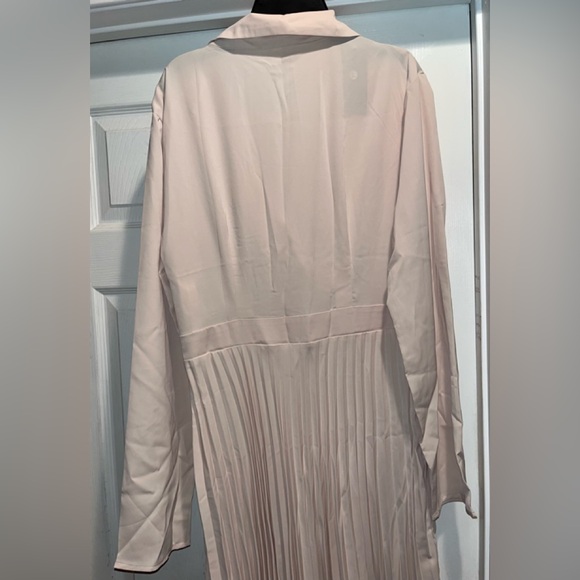 New, Beige Lapel Collar Pleated Hem Dress, Size Large - Picture 11 of 16